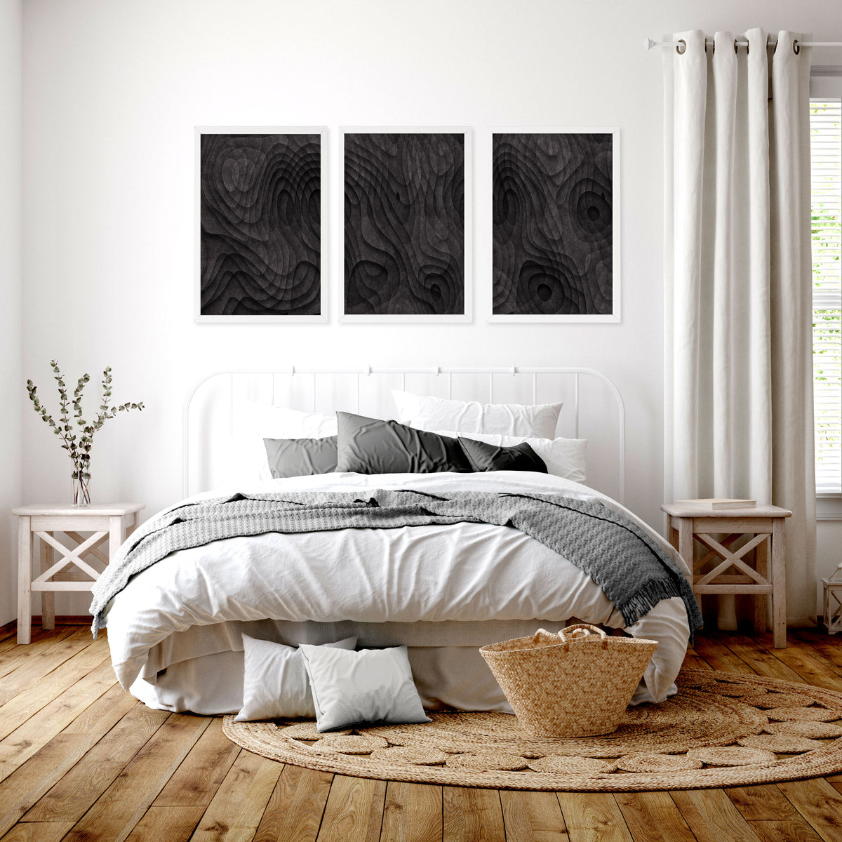 Abstract Artwork Dark Topographic Wave wall art displayed on a wall in a styled room — view 6