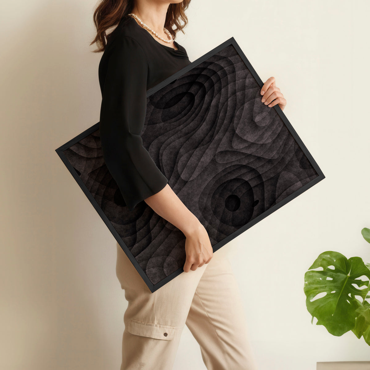 Abstract Artwork Dark Topographic Wave wall art displayed on a wall in a styled room — view 9