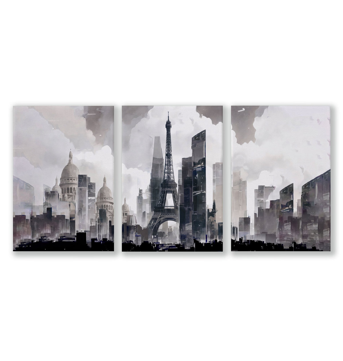 Abstract Artwork Painting Paris City Skyline Grey Beige Urban wall art as a wrapped canvas