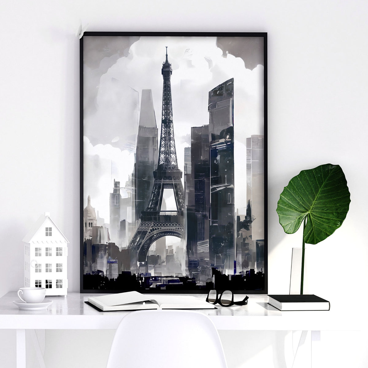 Abstract Artwork Painting Paris City Skyline Grey Beige Urban wall art — piece 2 of 3 in the set