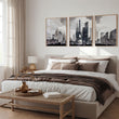 Abstract Artwork Painting Paris City Skyline Grey Beige Urban wall art displayed on a wall in a styled room — view 3