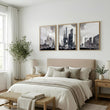 Abstract Artwork Painting Paris City Skyline Grey Beige Urban wall art displayed on a wall in a styled room — view 5