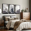 Abstract Artwork Painting Paris City Skyline Grey Beige Urban wall art displayed on a wall in a styled room — view 8