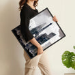 Abstract Artwork Painting Paris City Skyline Grey Beige Urban wall art displayed on a wall in a styled room — view 9