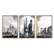 Abstract Artwork Painting Paris City Skyline Grey Beige Urban wall art in an oak frame
