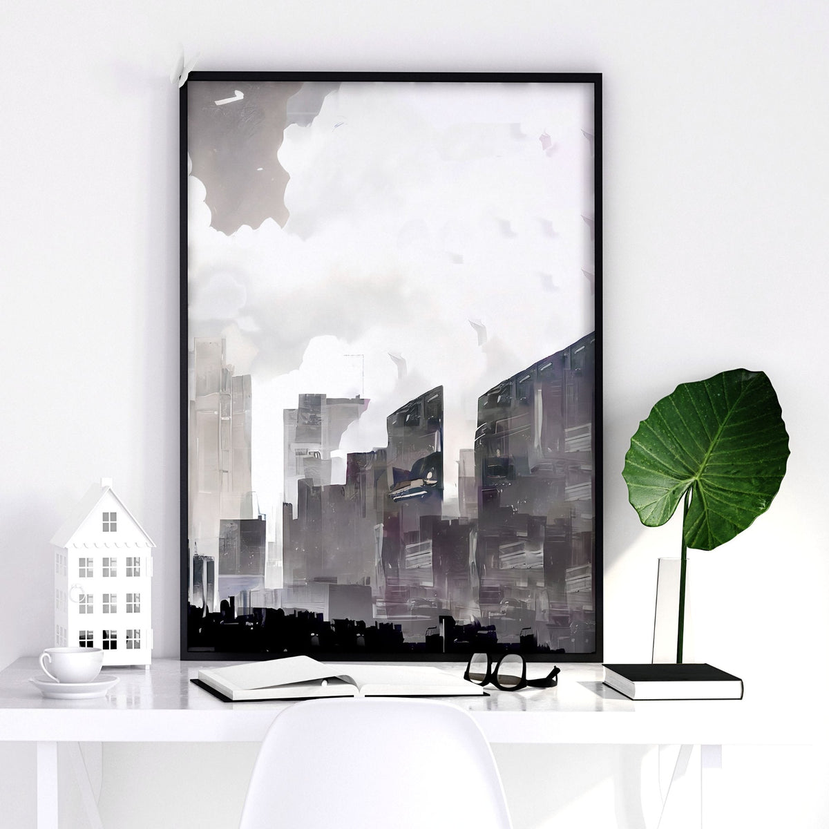 Abstract Artwork Painting Paris City Skyline Grey Beige Urban Wall Art Prints | Set of 3