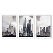 Abstract Artwork Painting Paris City Skyline Grey Beige Urban Wall Art Prints | Set of 3