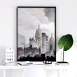 Abstract Artwork Painting Paris City Skyline Grey Beige Urban Wall Art Prints | Set of 3