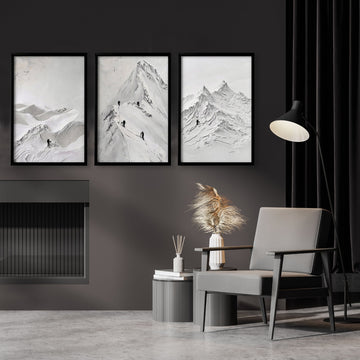 Abstract Landscape Art Snow Mountain Climbers wall art displayed on a wall in a styled room — view 2