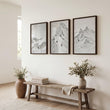 Abstract Mountain Art White Snow Climbers Scandinavian Landscape wall art displayed on a wall in a styled room — view 5
