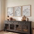 Abstract Mountain Art White Snow Climbers Scandinavian Landscape wall art displayed on a wall in a styled room — view 9