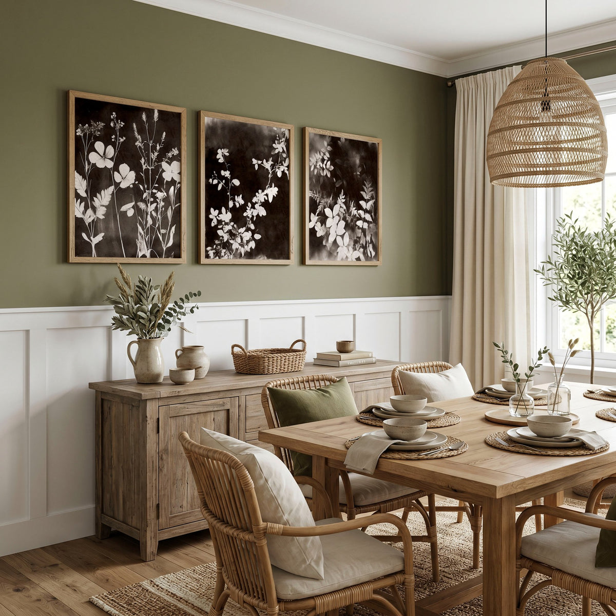 Abstract Nature Art Botanical Mink Botanical Wildflower & Leaf wall art displayed on a wall in a styled room