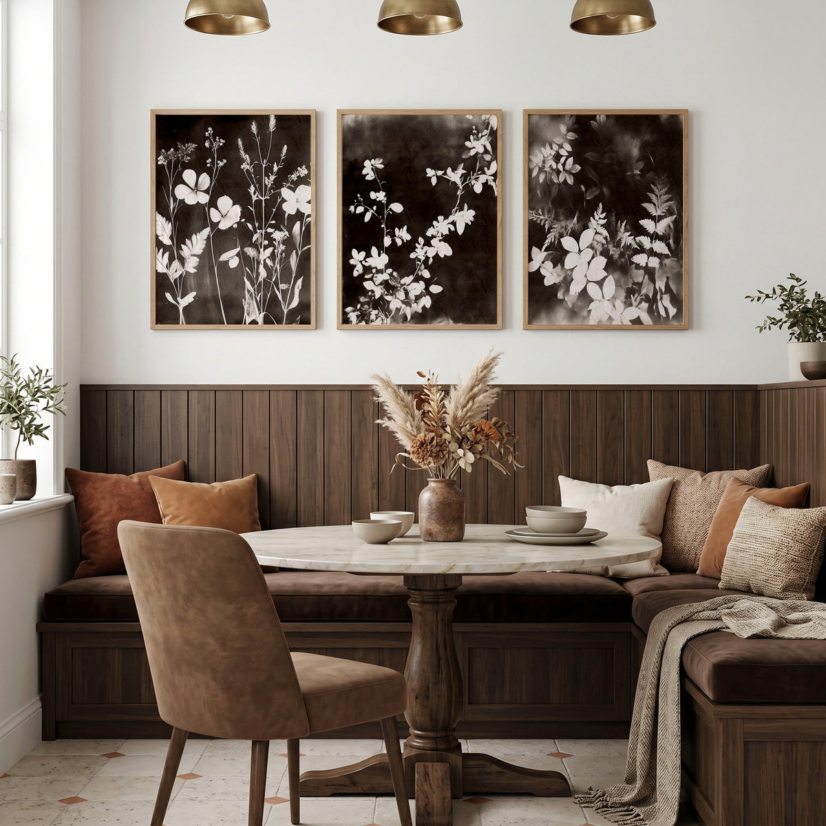 Abstract Nature Art Botanical Mink Botanical Wildflower & Leaf wall art displayed on a wall in a styled room — view 3