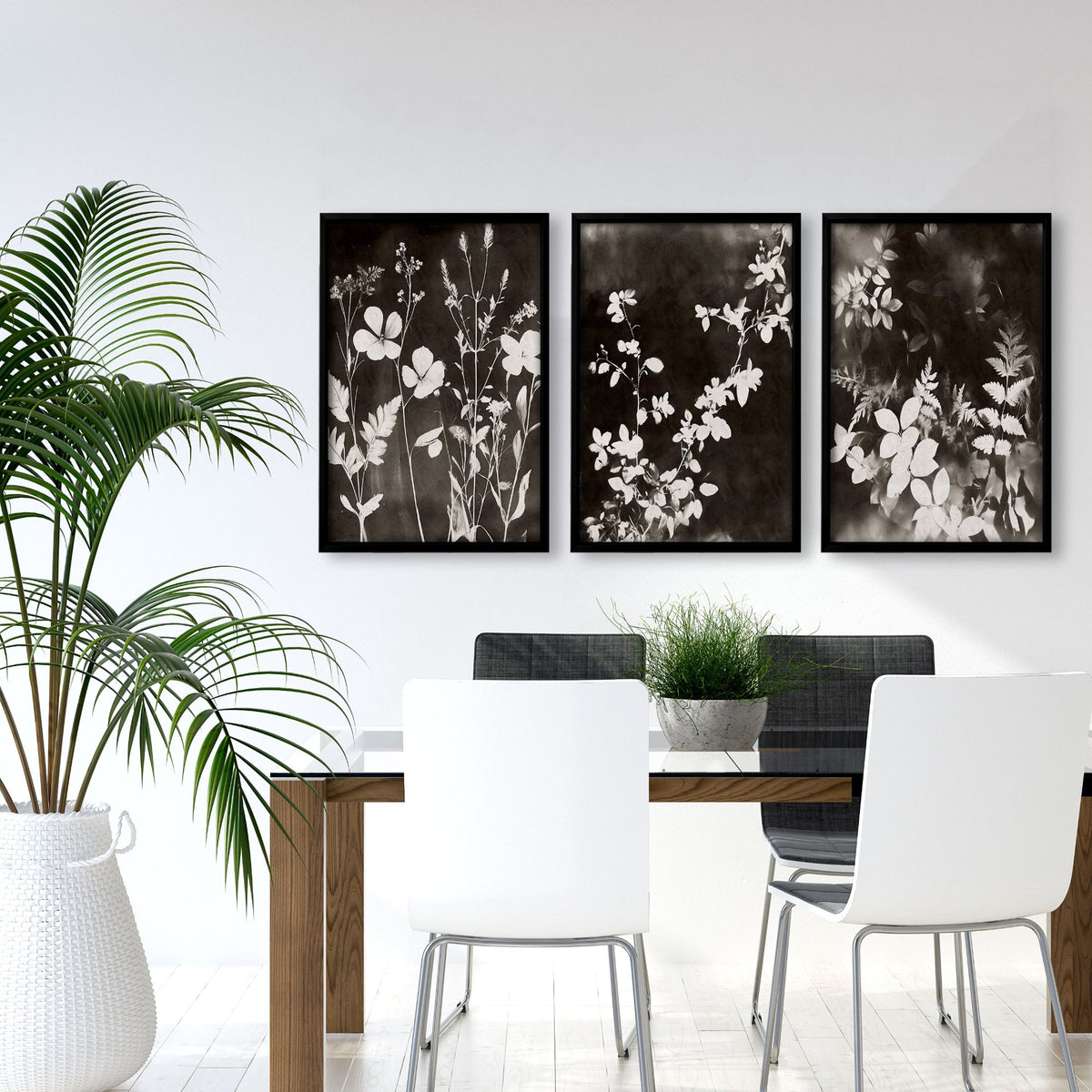Abstract Nature Art Botanical Mink Botanical Wildflower & Leaf wall art displayed on a wall in a styled room — view 4