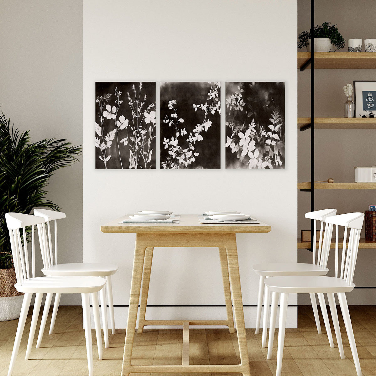 Abstract Nature Art Botanical Mink Botanical Wildflower & Leaf wall art displayed on a wall in a styled room — view 5