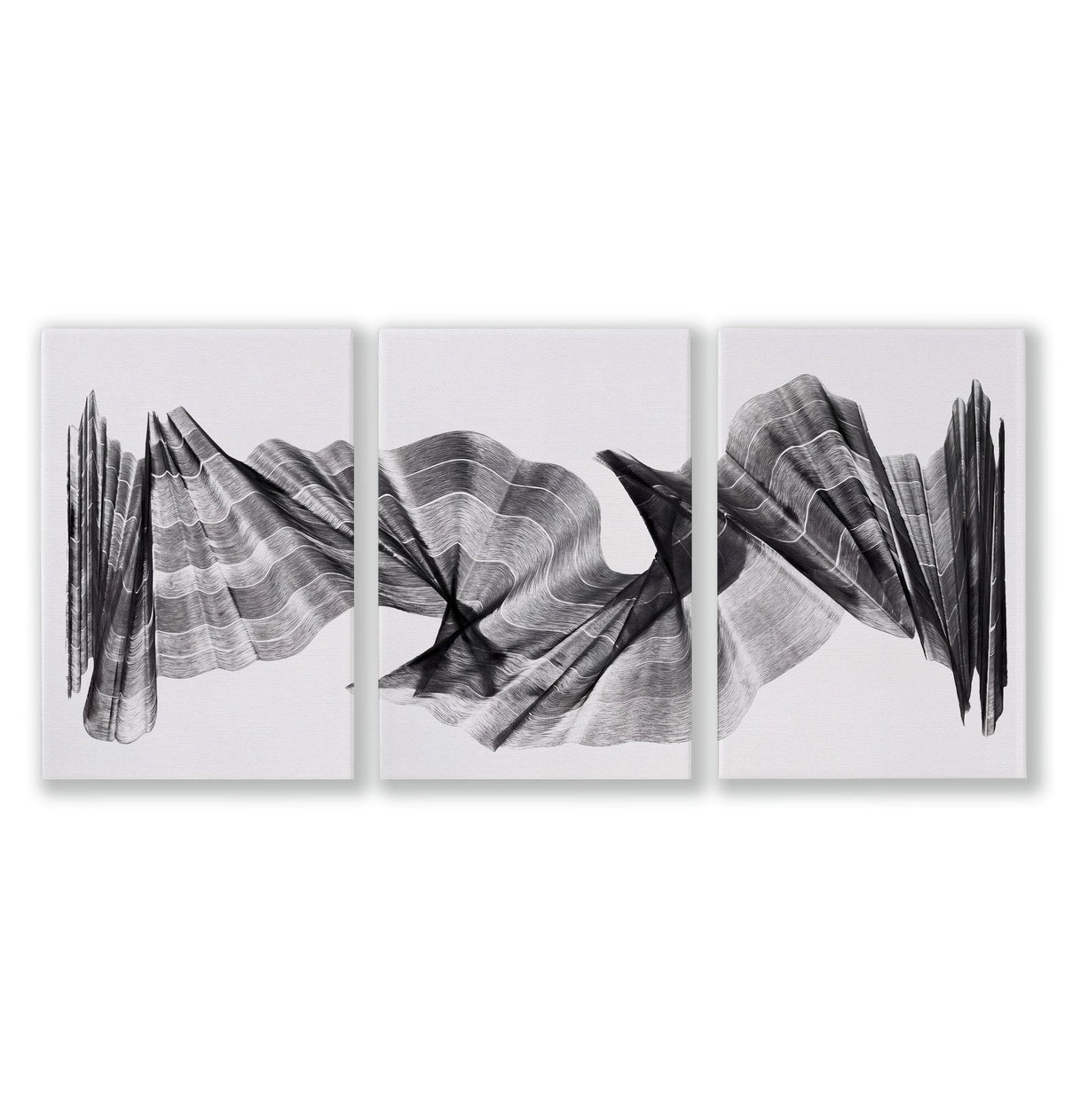 Abstract Painting Art Print Charcoal Flowing Textured Wave | Set of 3