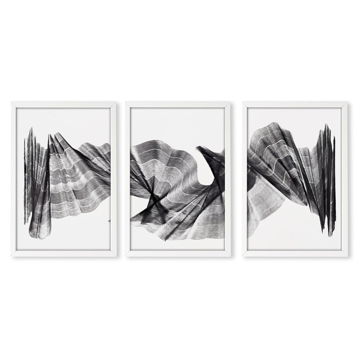 Abstract Painting Art Print Charcoal Flowing Textured Wave | Set of 3