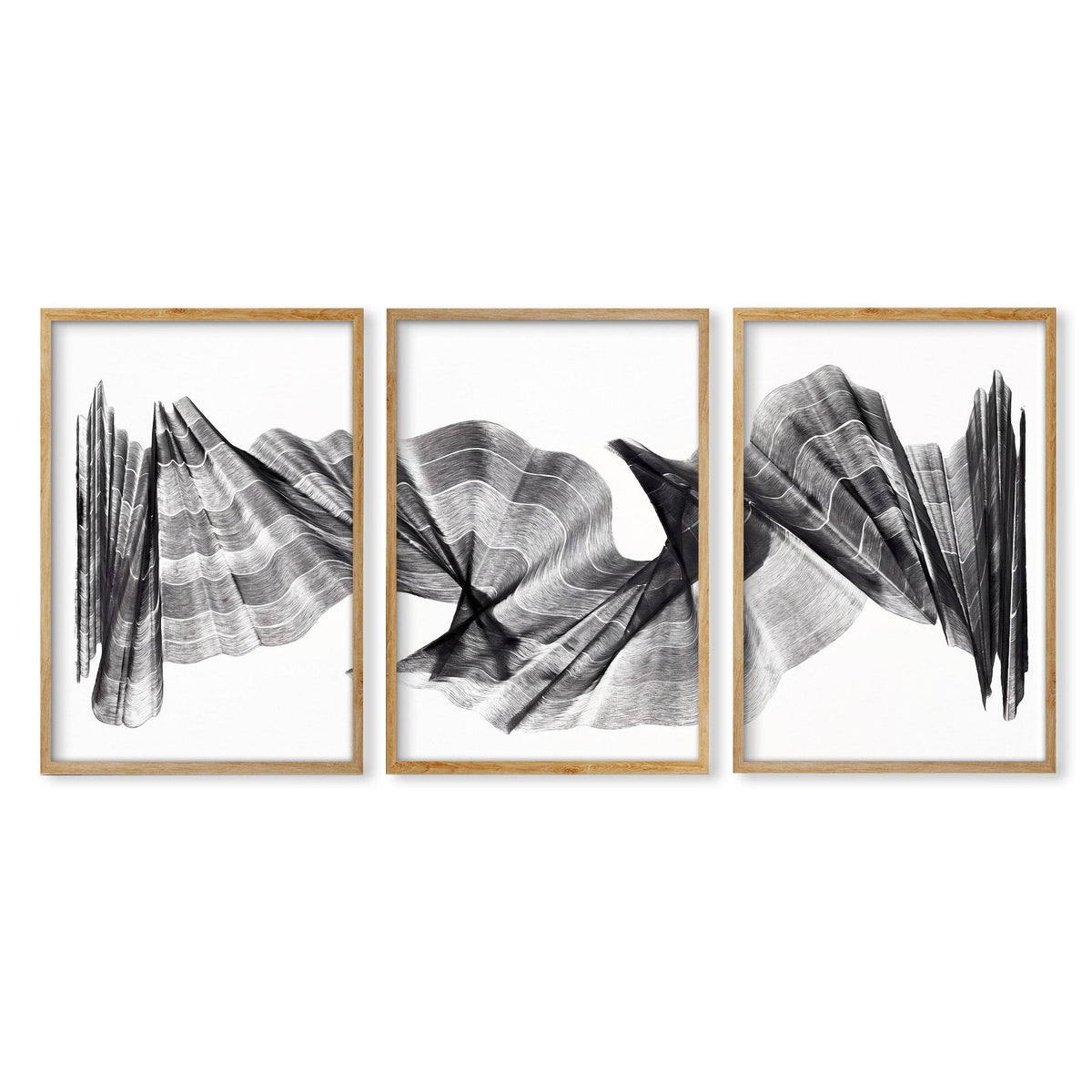 Abstract Painting Art Print Charcoal Flowing Textured Wave | Set of 3