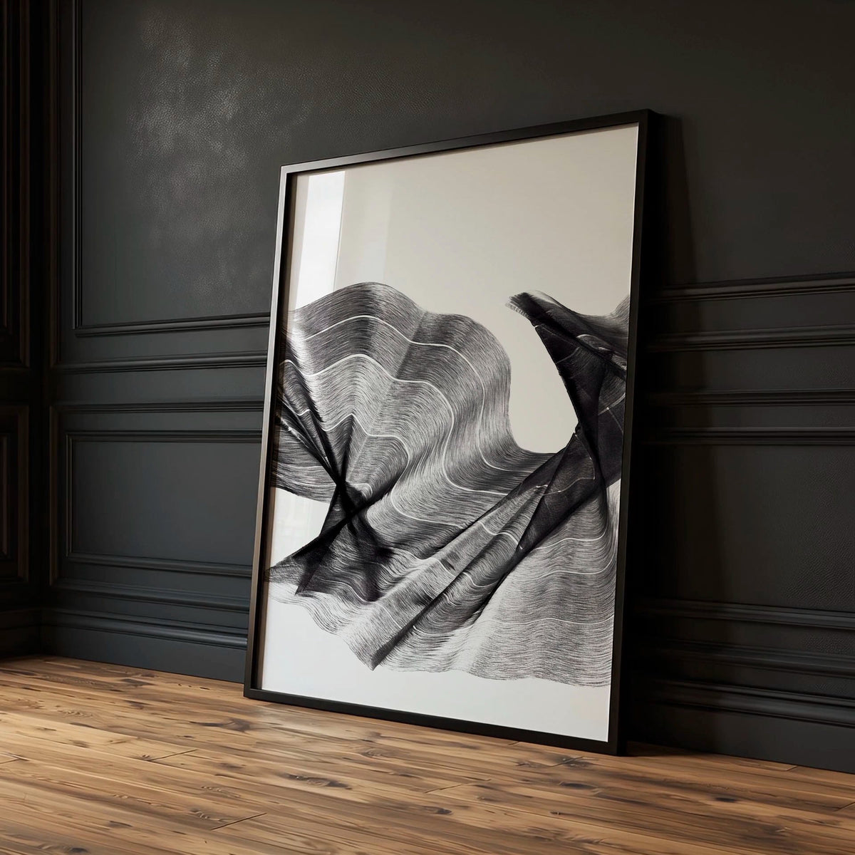 Abstract Painting Art wall art Charcoal Flowing Textured Wave — piece 1 of 3 in the set
