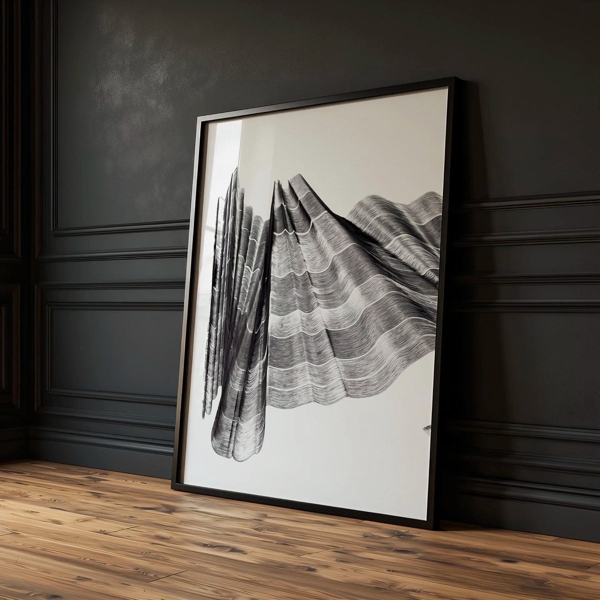 Abstract Painting Art wall art Charcoal Flowing Textured Wave — piece 3 of 3 in the set