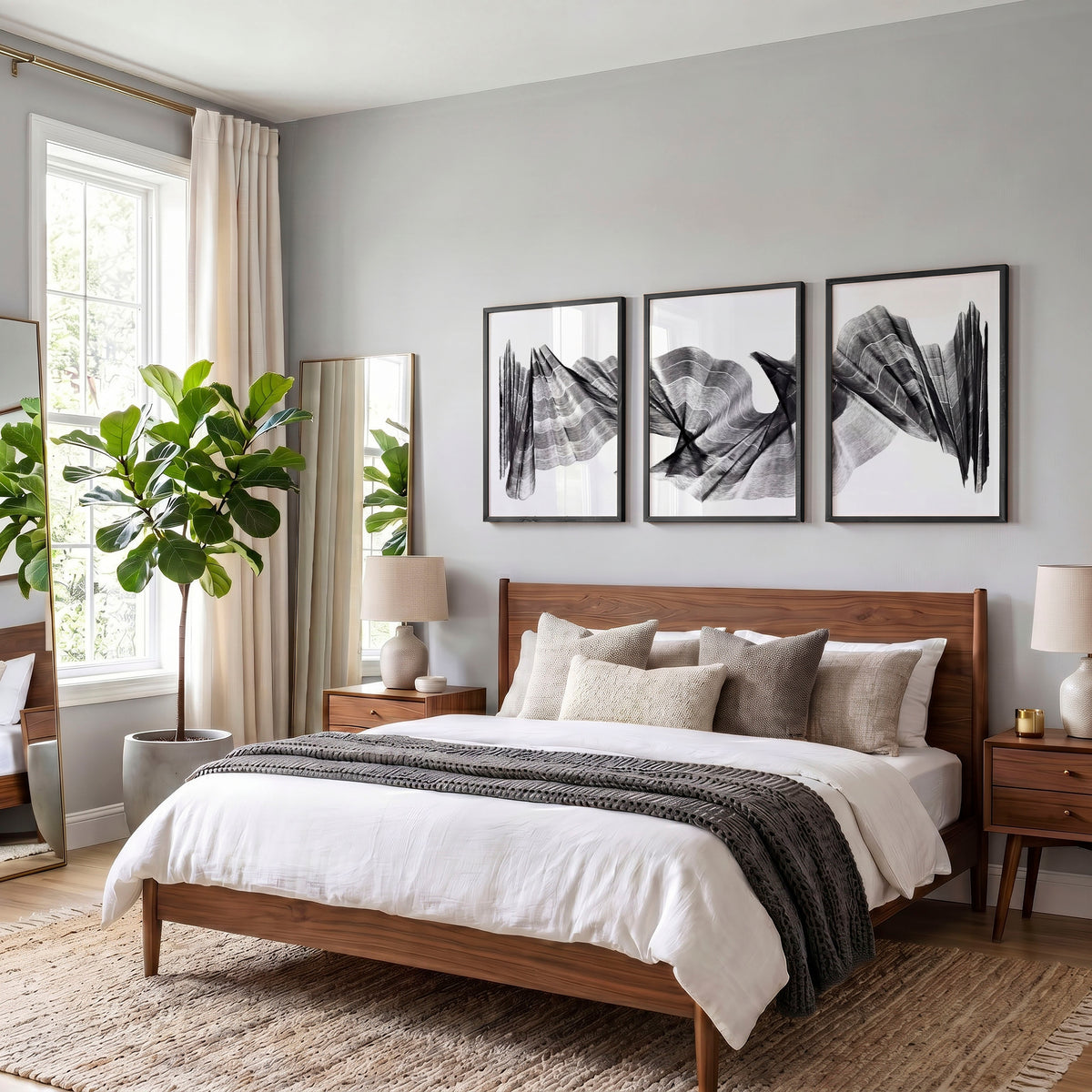 Abstract Painting Art wall art Charcoal Flowing Textured Wave displayed on a wall in a styled room