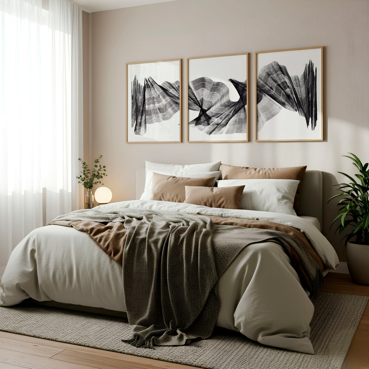 Abstract Painting Art wall art Charcoal Flowing Textured Wave displayed on a wall in a styled room — view 3
