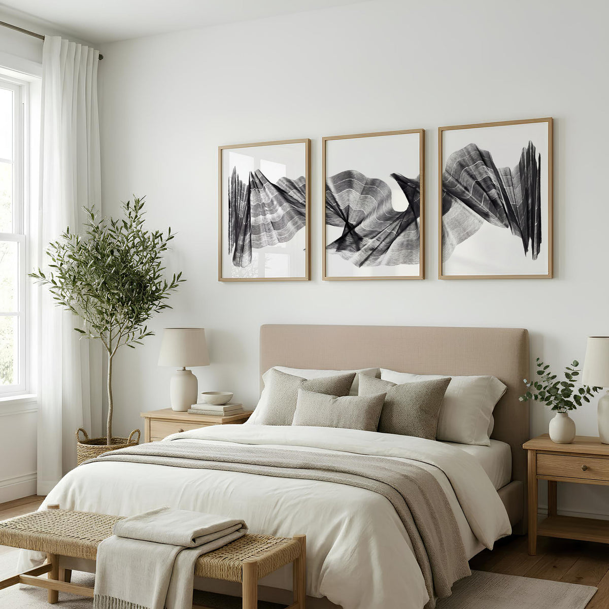 Abstract Painting Art wall art Charcoal Flowing Textured Wave displayed on a wall in a styled room — view 6