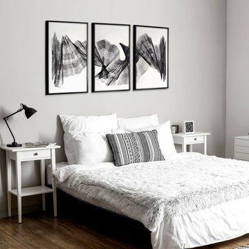 Abstract Painting Art wall art Charcoal Flowing Textured Wave displayed on a wall in a styled room — view 8