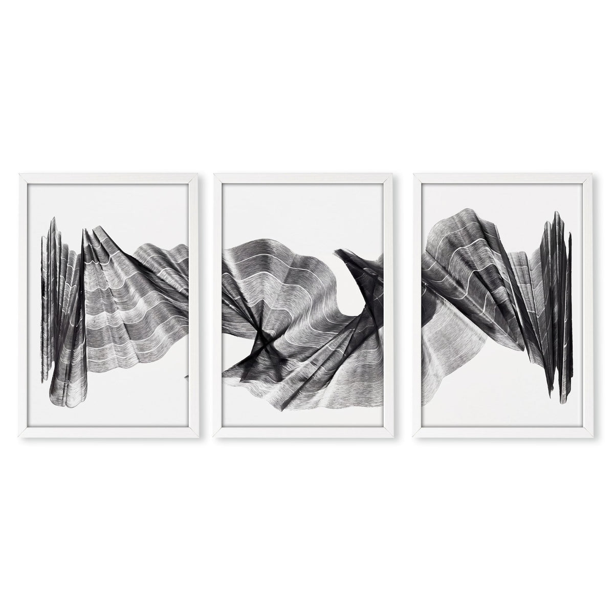 Abstract Painting Art wall art Charcoal Flowing Textured Wave in a white frame