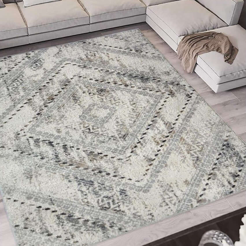 Abstract Vintage Cream & Grey Rug | D176A