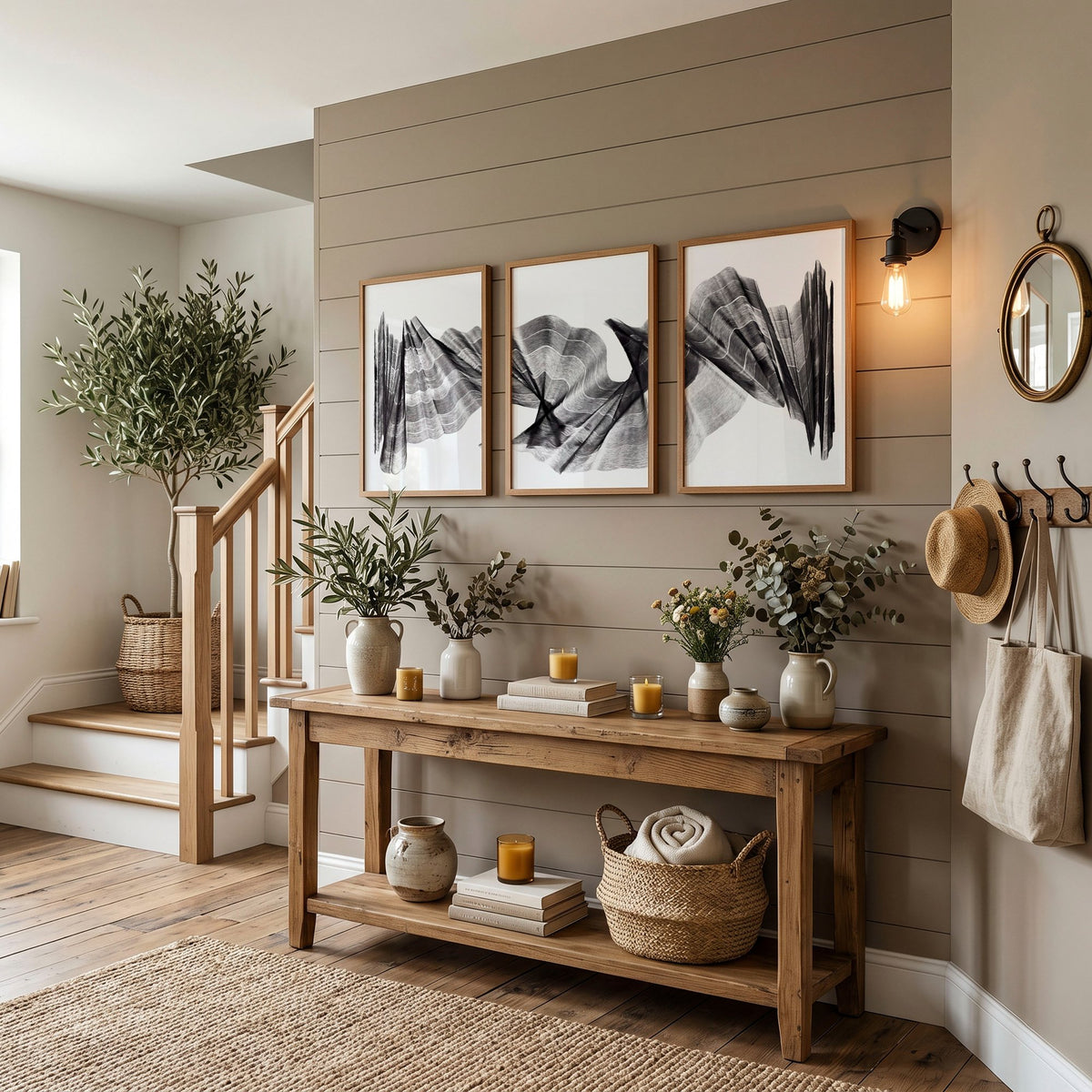 Abstract Wall Art Charcoal Flowing Forms Minimalist Art wall art displayed on a wall in a styled room — view 6