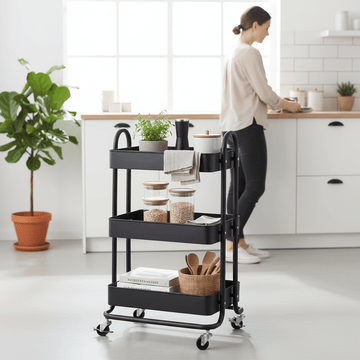 Acero Three Tier Black Metal Trolley