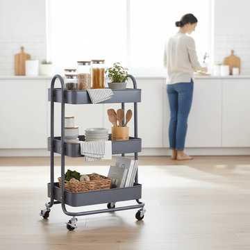 Acero Three Tier Grey Metal Trolley
