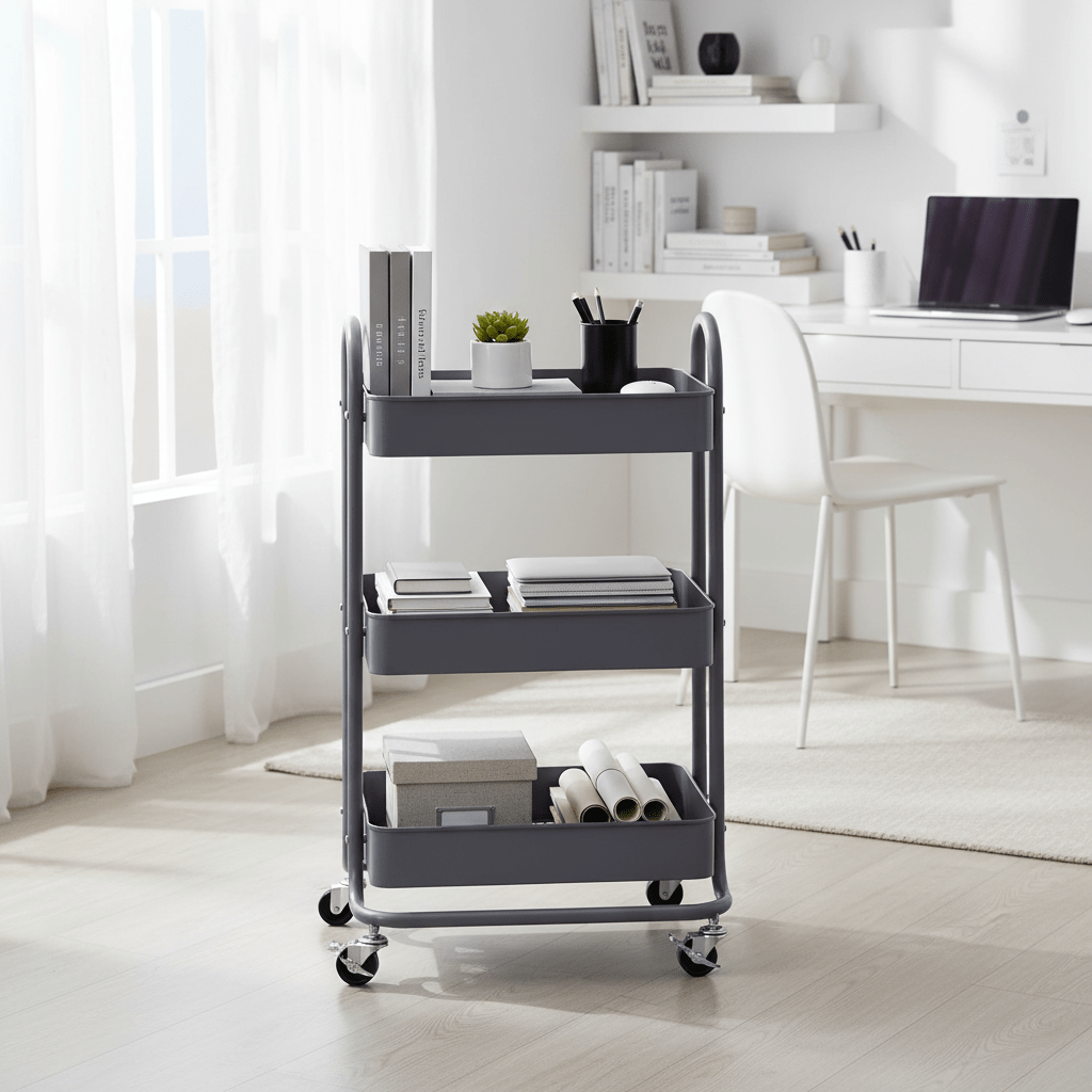 Acero Three Tier Grey Metal Trolley