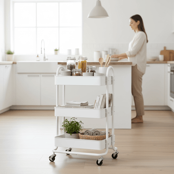 Acero Three Tier White Metal Trolley