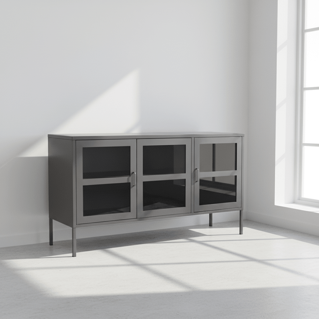 Acier Three Door Grey Metal Sideboard