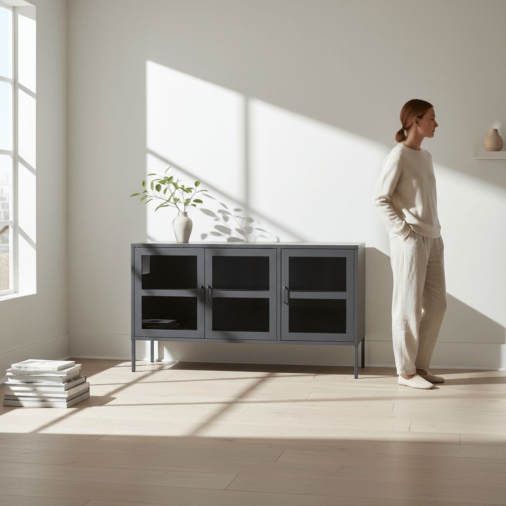 Acier Three Door Grey Metal Sideboard