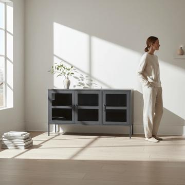 Acier Three Door Grey Metal Sideboard