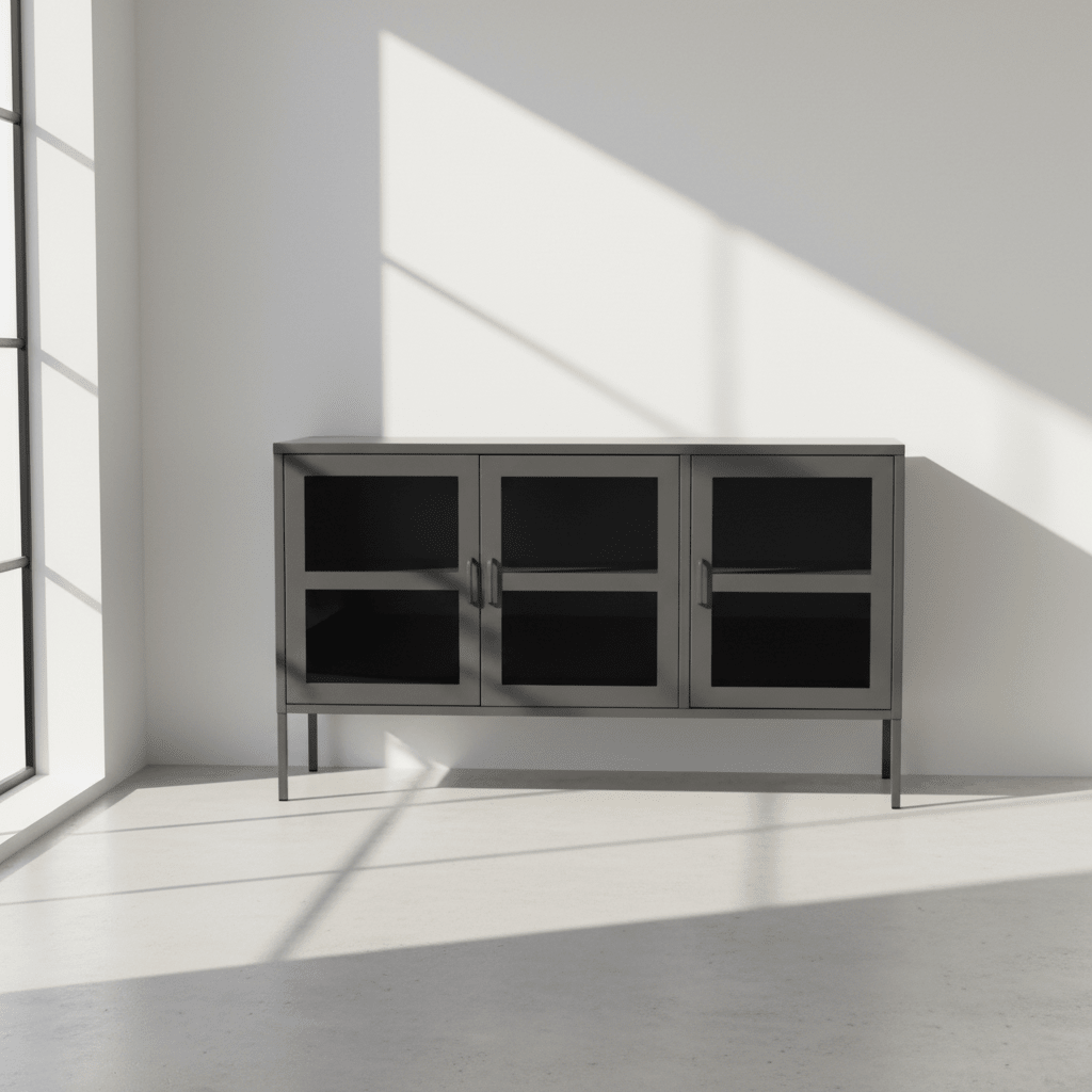 Acier Three Door Grey Metal Sideboard