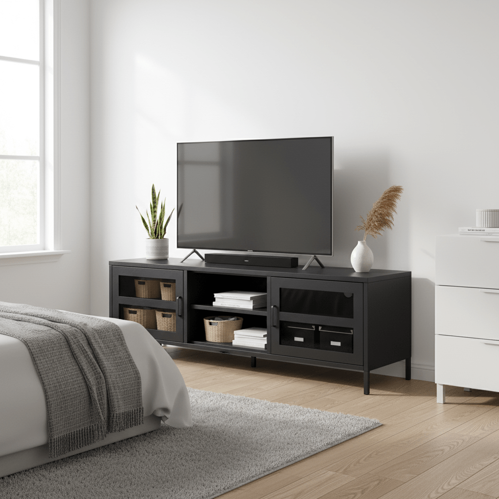 Acier Two Door Black Metal Media Unit