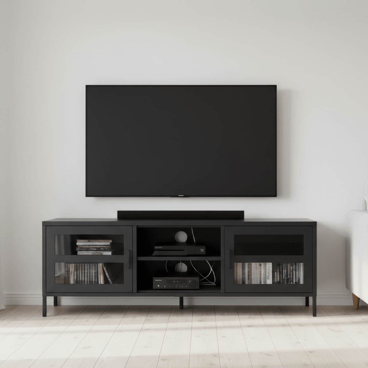 Acier Two Door Black Metal Media Unit