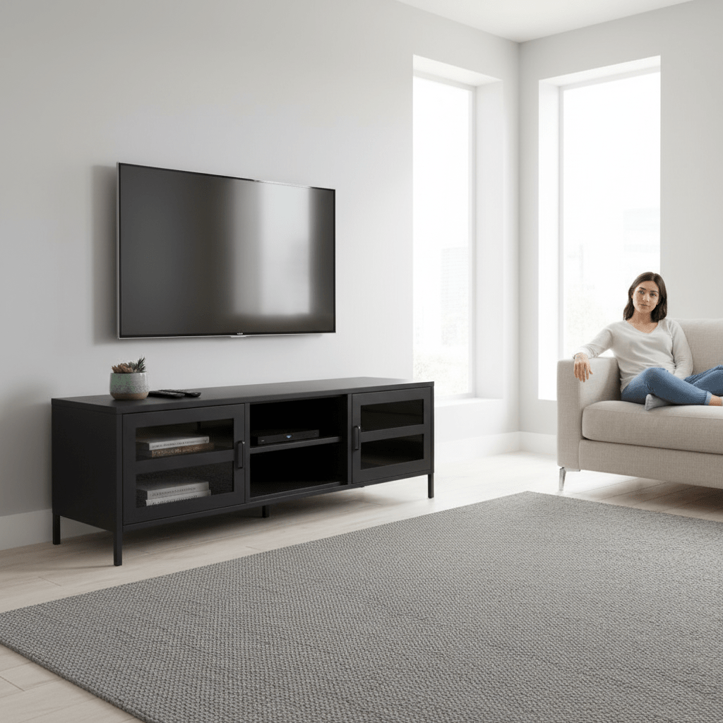 Acier Two Door Black Metal Media Unit