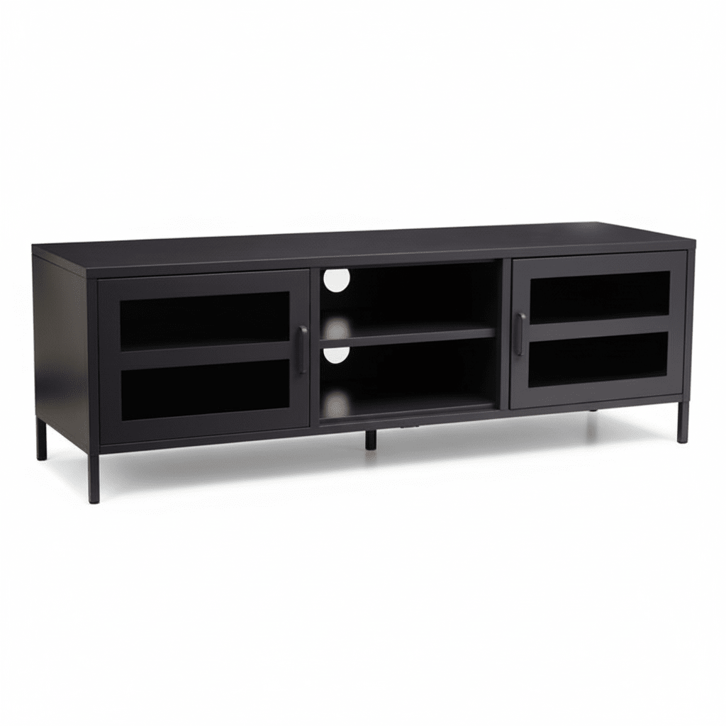 Acier Two Door Black Metal Media Unit