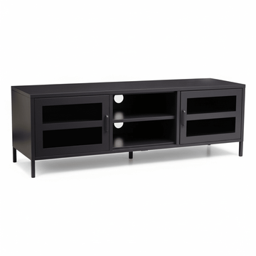 Acier Two Door Black Metal Media Unit