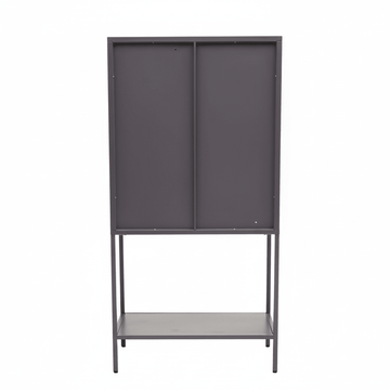 Acier Two Door Grey Metal Cabinet With Glass Doors