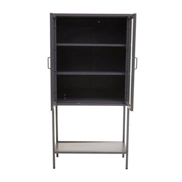 Acier Two Door Grey Metal Cabinet With Glass Doors