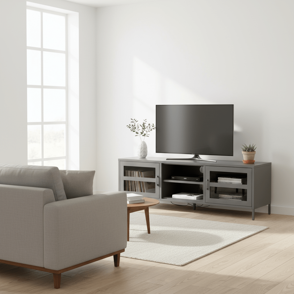 Acier Two Door Grey Metal Media Unit