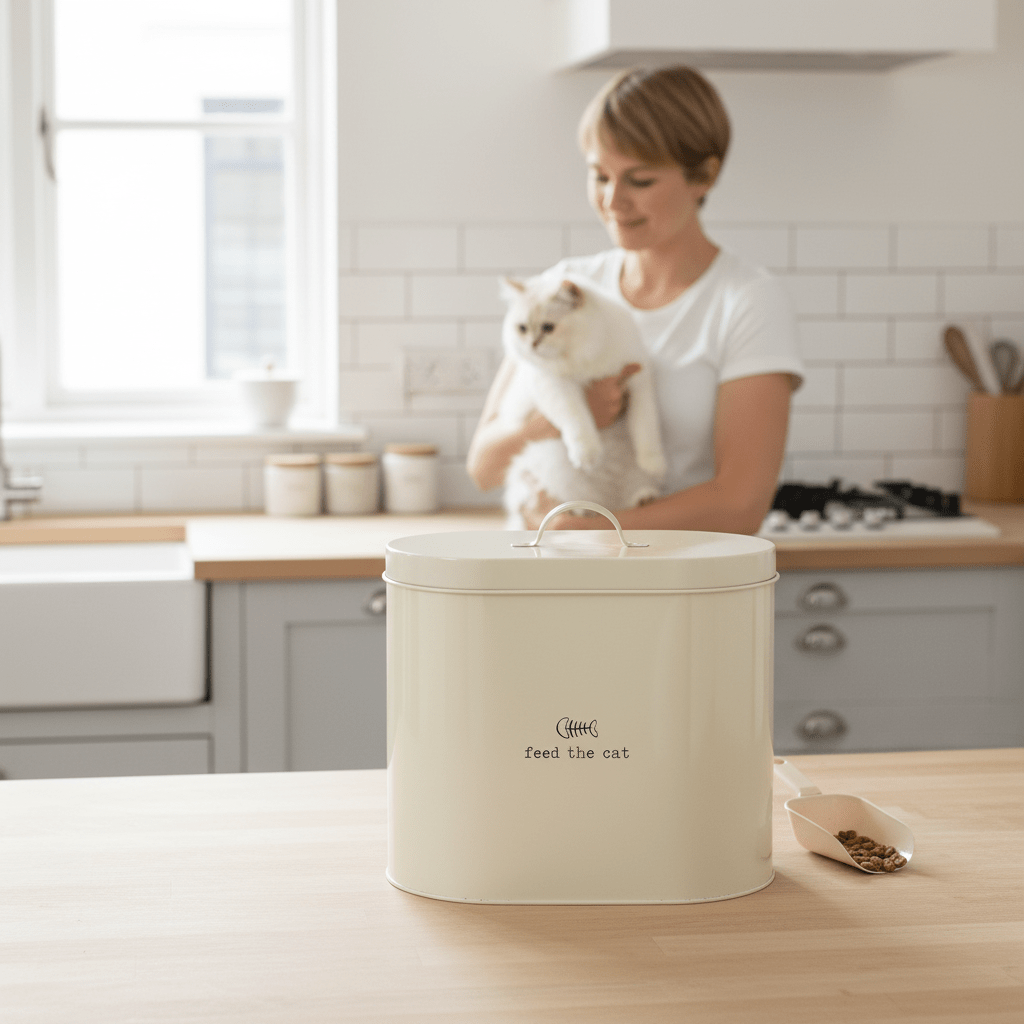 Adore Pets 6.5Ltr Feed The Cat Food Cream Storage Bin With Spoon