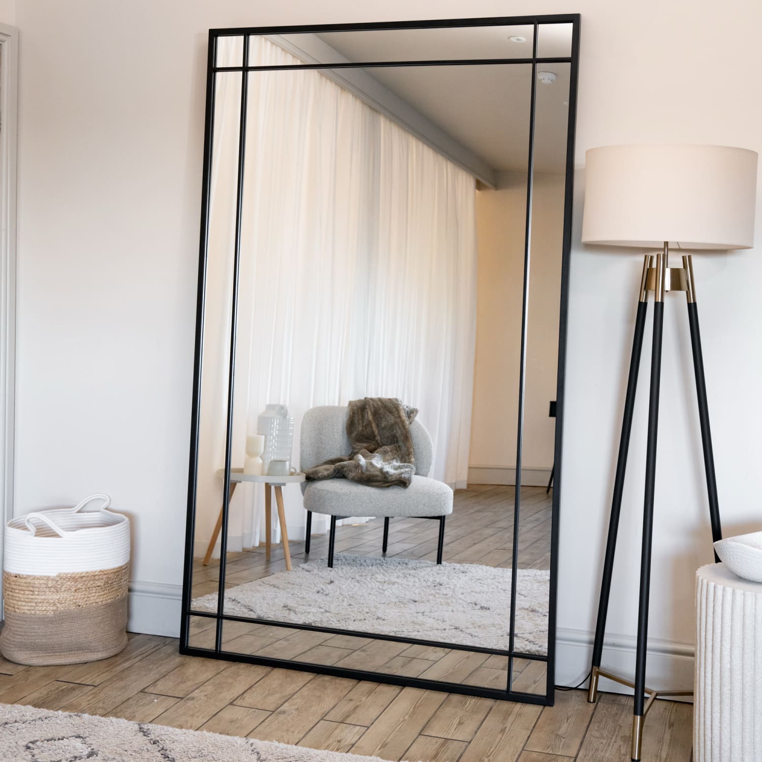 Aimi - Full Length Black Metal Rectangle Window Mirror - 200cm x 120cm