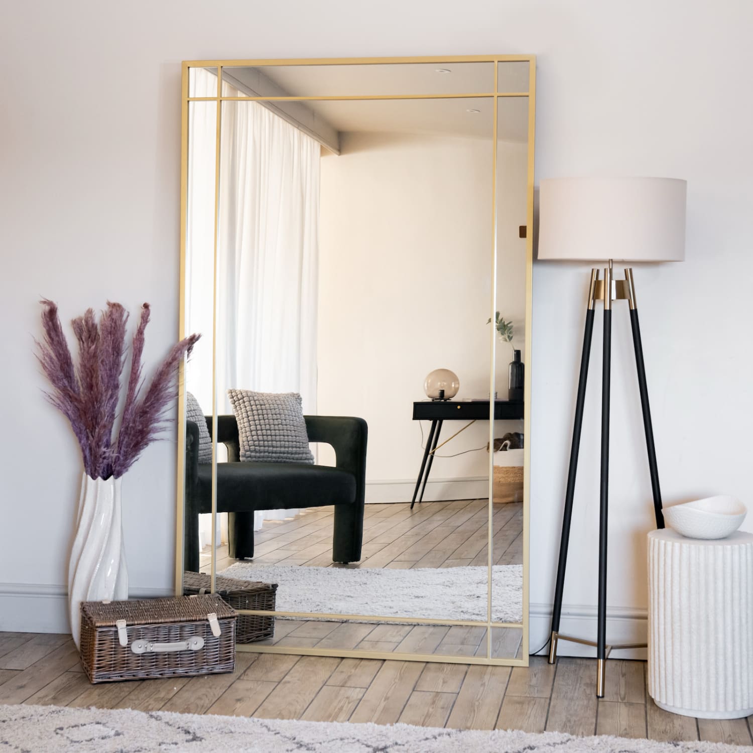 Aimi - Full Length Gold Metal Rectangle Window Mirror - 180cm x 90cm